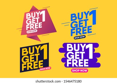 	
Buy 1 Get 1 Free sale tag template. Banner design template for marketing.