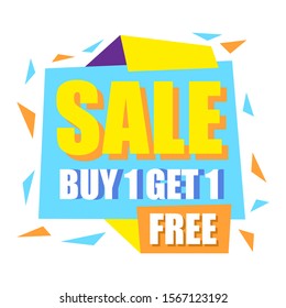 Buy 1 Get 1 Free Sale Banner Design Template. Discount Tag Vector