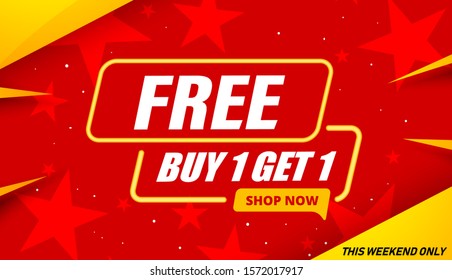 Buy 1 Get 1 Free, sale tag, banner design template, discount app icon