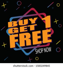 Buy 1 Get 1 Free sale tag. Banner design template for marketing. Special offer promotion or retail..editable text