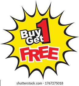 Buy 1 Get 1 Free, sale tag, banner design template. vector illustration