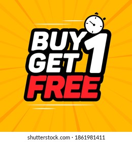 Buy 1 Get 1 Free, sale tag, banner design template, discount app icon, vector illustration