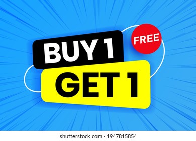 Buy 1 Get 1 Free, sale tag, banner design template, discount app icon. EPS 10.