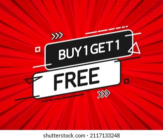 Buy 1 Get 1 Free, sale tag, banner design template, app icon. Vector illustration