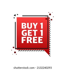 Buy 1 Get 1 Free, sale tag, banner design template, app icon. Vector illustration