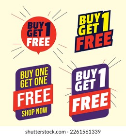 Buy 1 get 1 Free, sale tag, poster design template, discount isolated sticker, vector illustration