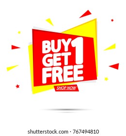 Buy 1 Get 1 Free, sale tag, banner design template, app icon, vector illustration