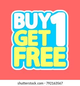 Buy 1 get 1 Free, sale tag, poster design template, discount isolated sticker, vector illustration svg