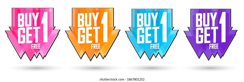 Buy 1 Get 1 Free, Set Sale banners design template, discount tags collection, great offer, vector illustration