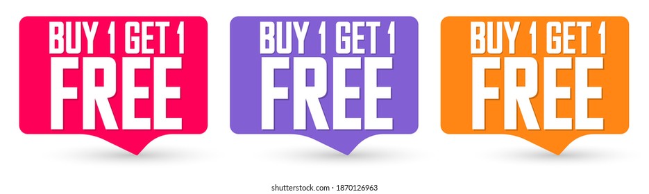 Buy 1 Get 1 Free, Set Sale banners design template, discount tags collection, great offer, vector illustration