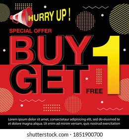 Buy 1, Get 1 Free. Special Offer Banner. Vector illustration