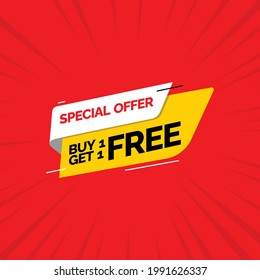 Buy 1 Get 1 Free Special Offer Label Vector Template Design Illustration