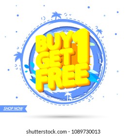 Buy 1 Get 1 Free, Summer sale tag, banner design template, discount app icon, vector illustration