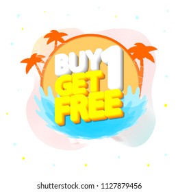 Buy 1 Get 1 Free, Summer sale tag, discount banner design template, app icon, vector illustration