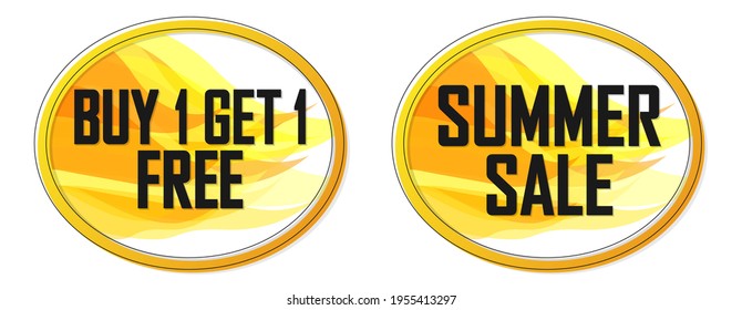 Buy 1 Get 1 Free, Summer sale banners design template, discount tags, vector illustration