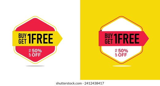 Buy 1 Get 1 Free tags, sale banners design template, discount badge collection, app icons, vector illustration
