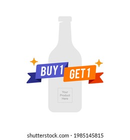 Buy 1 get 1 free vector Illustration banner, sale promotion ribbon flat vector template design
