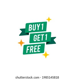 Buy 1 get 1 free vector Illustration banner, sale promotion ribbon flat vector template design