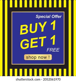 Buy 1 get 1 free yellow stripes vector eps 10