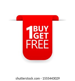 Buy 1 Get 1 Red ribbon Icon Vector Design.