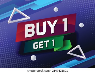 buy 1 get 1 word concept vector illustration with blue lines modern futuristic 3d style for landing page template ui web mobile app poster banner flyer background gift card coupon label wallpaper