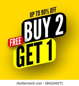 Buy 2, free get 1 sale banner. Vector illustration.