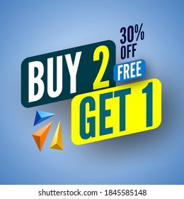 Buy 2, free get 1 sale banner. Vector illustration.