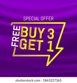Buy 2, free get 1 sale banner. Vector illustration.