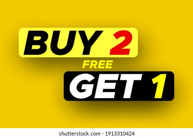 Buy 2, Free Get 1 Sale Banner. Vector Illustration.