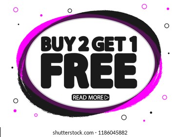 Buy 2 Get 1 Free, Sale banner design template, discount tag, app icon, vector illustration