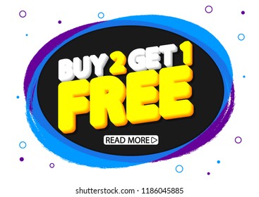 Buy 2 Get 1 Free, Sale banner design template, discount tag, app icon, vector illustration