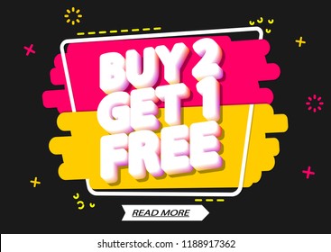 Buy 2 Get 1 Free, Sale banner design template, discount tag, app icon, vector illustration