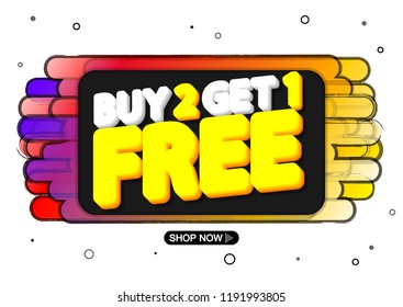 Buy 2 Get 1 Free, Sale banner design template, discount tag, app icon, vector illustration