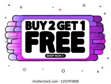 Buy 2 Get 1 Free, Sale banner design template, discount tag, app icon, vector illustration