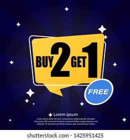 Buy 2 Get 1 Free, sale tag, banner design template, discount app icon