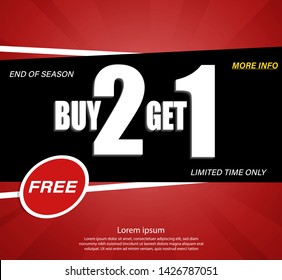 Buy 2 Get 1 Free, sale tag, banner design template, discount app icon