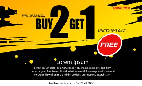 Buy 2 Get 1 Free, sale tag, banner design template, discount app icon