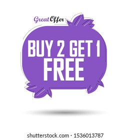 Buy 2 Get 1 Free, Sale banner design template, Fall discount tag, great offer, vector illustration