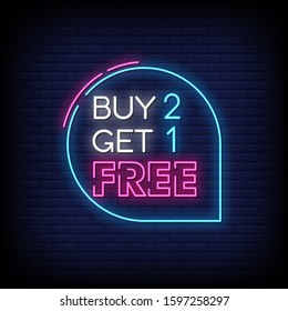 Buy 2 Get 1 Free Neon Signs Style Text Vector