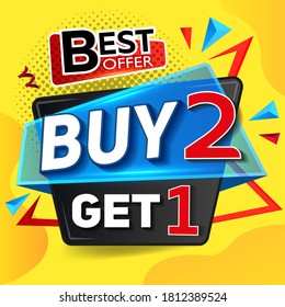 Buy 2 Get 1 Free. Sale of banners. Applies to selected items of equal or lesser value: poster, flyer, flyer, flyer badge, label or sticker on a blue background. Free item.
