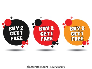 Buy 2 Get 1 Free, Sale banner design template, app icon, vector illustration.