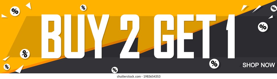Buy 2 Get 1 Free, sale web banner design template, discount horizontal poster, vector illustration