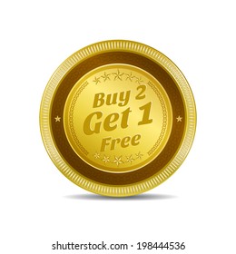 Buy 2 Get 1 Free Glossy Shiny Circular Vector Button