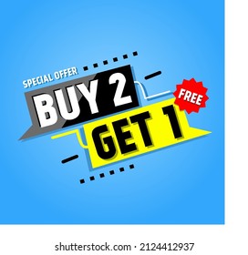 Buy 2, get 1 free. Special offer banner. Offer Pricing. Flat style vector illustration isolated on white background.