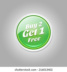 Buy 2 Get 1 Free Glossy Shiny Circular Vector Button