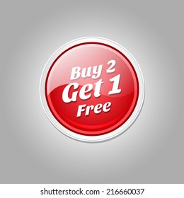 Buy 2 Get 1 Free Glossy Shiny Circular Vector Button