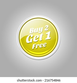 Buy 2 Get 1 Free Glossy Shiny Circular Vector Button