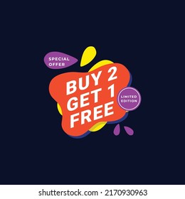 Buy 2 Get 1 Free Label Sale Vector Template Design Illustration