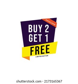 Buy 2 Get 1 Free Label Sale Vector Template Design Illustration