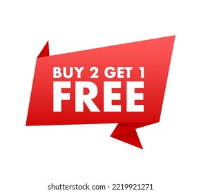 Buy 2 Get 1 Free, sale tag, banner design template. Vector stock illustration.